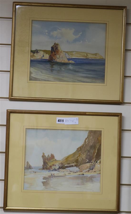 George Henry Evison, two watercolours, Coastal scenes, signed 23 x 28cm